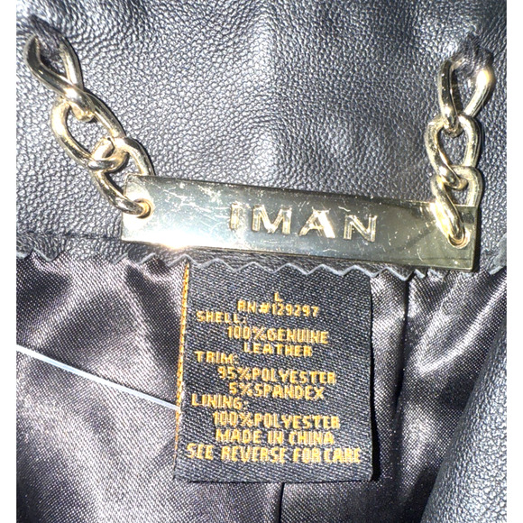 IMAN Womens Motorcycle Jacket Black Zip Up Pockets Wrap Collar Size L - Picture 7 of 9